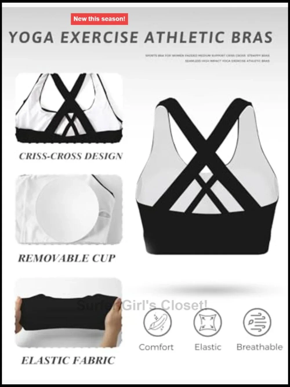High Support Sports Bra, Criss-Cross Back, Push Up, Wire Free, for Large Bust,